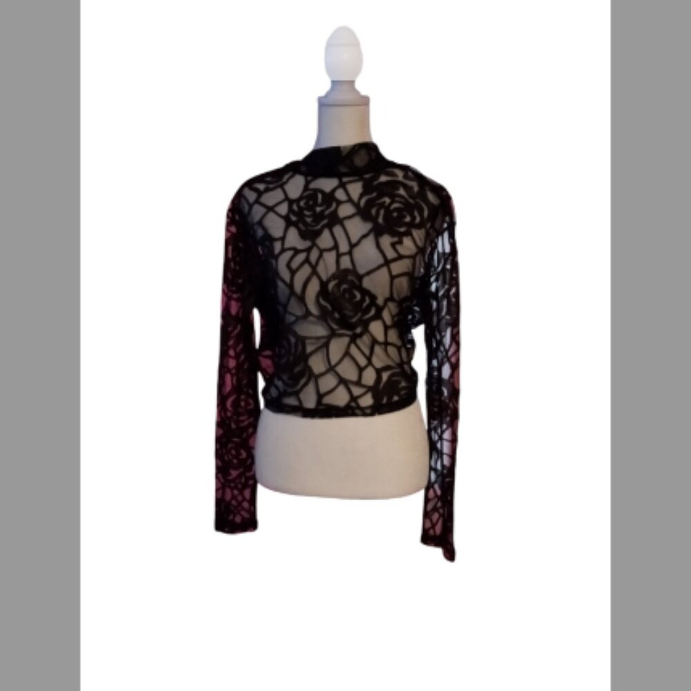 Tantalizing Love Culture Sheer  Blouse Open Back Tie Neck